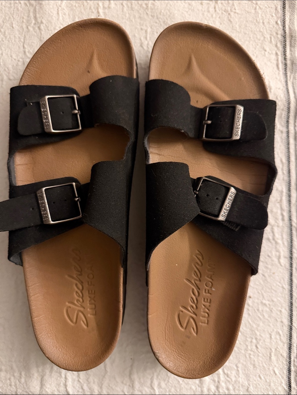 Skechers Kids Black Dual-Buckle Sandals with Tan Footbed